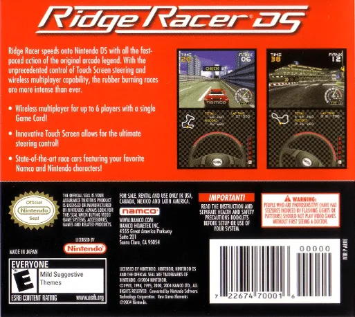 Ridge Racer DS box back