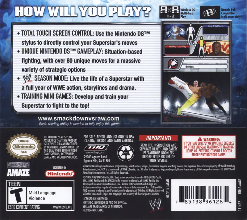 WWE SmackDown vs. Raw 2008 box back