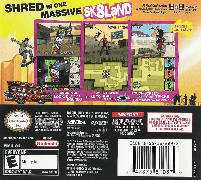 Tony Hawk's American Sk8land box back
