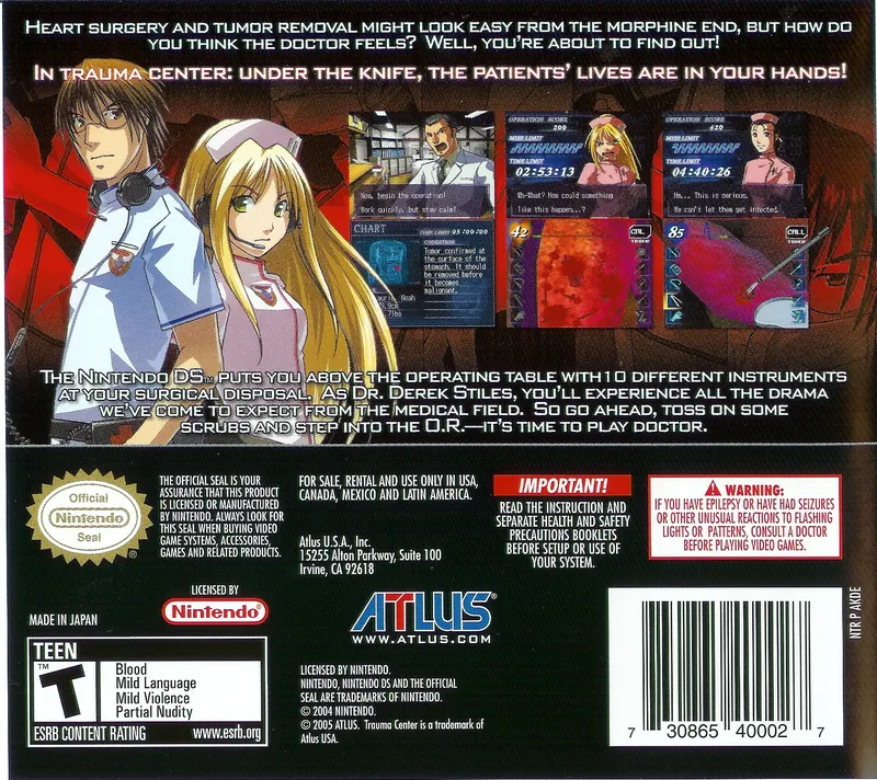 Trauma Center: Under the Knife box back