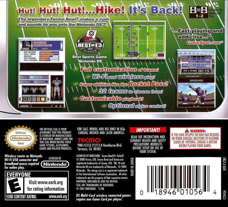 Tecmo Bowl: Kickoff box back