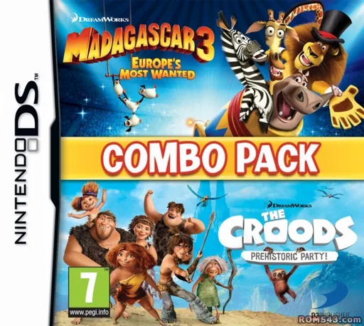 Combo Pack - Madagascar 3 - Europe's Most Wanted + Croods, The - Prehistoric Party! cover art for Nintendo DS
