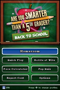Are You Smarter than a 5th Grader - Back to School (USA) (NDSi Enhanced) title screen