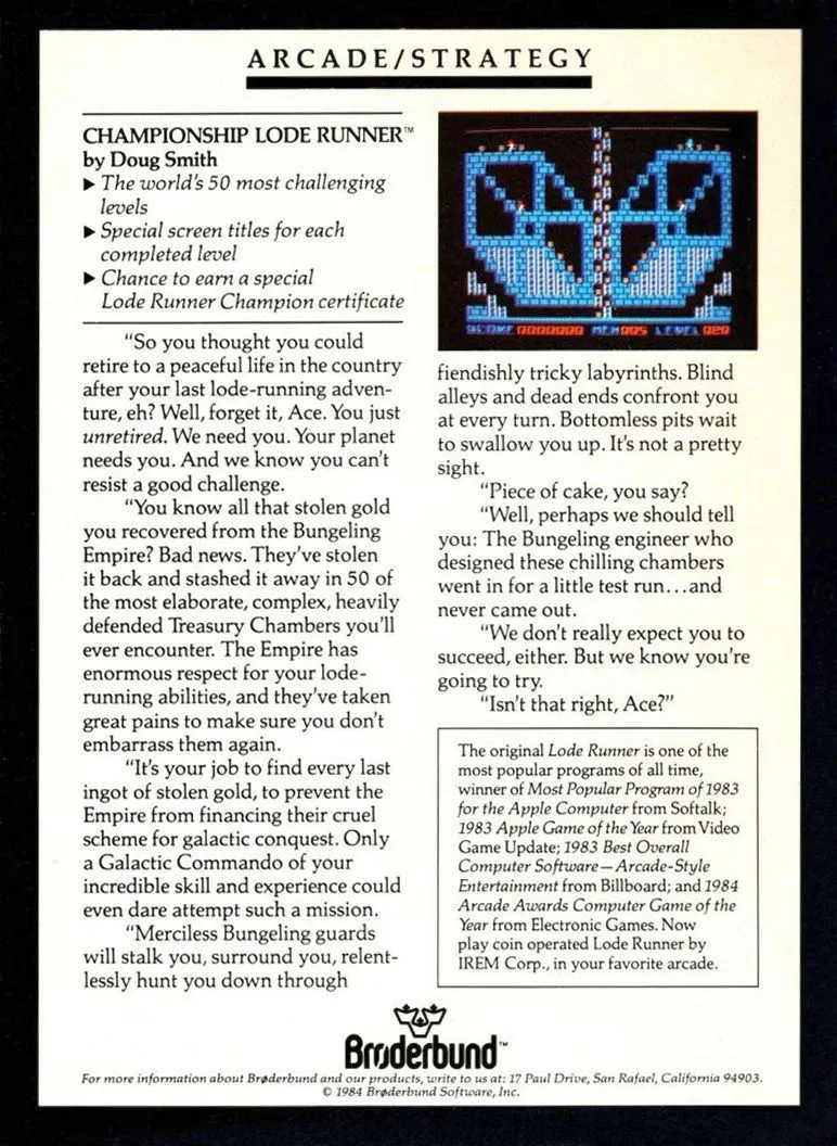 Championship Lode Runner box back