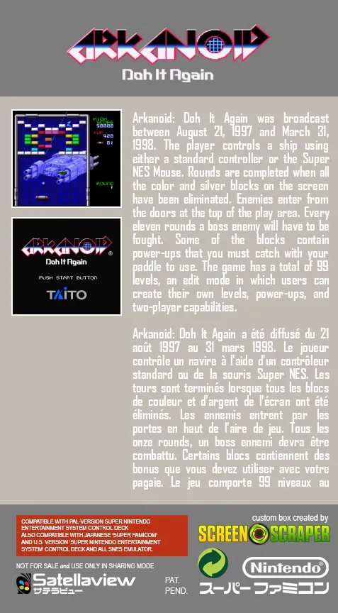 Arkanoid: Doh It Again box back