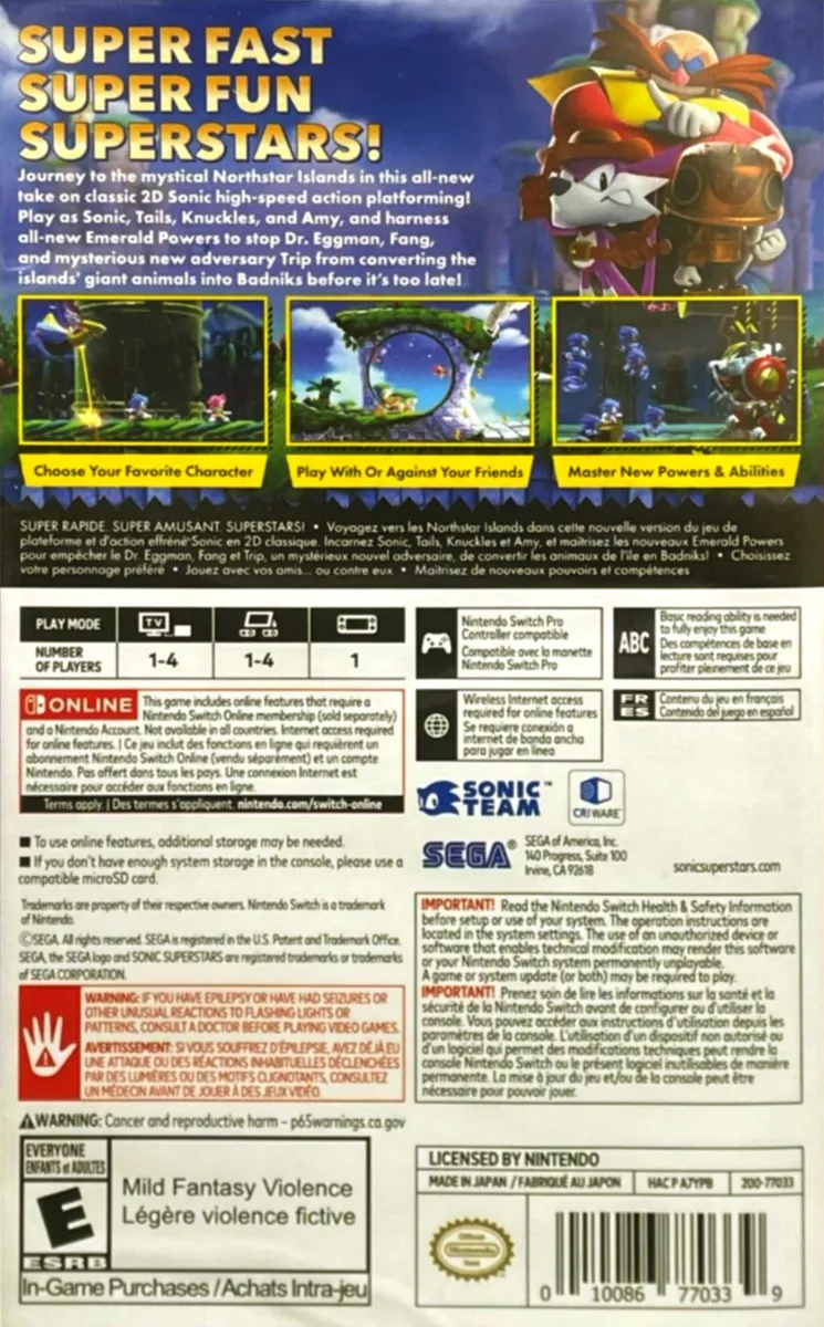 Sonic Superstars box back