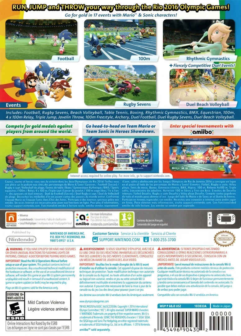 Mario & Sonic at the Rio 2016 Olympic Games box back
