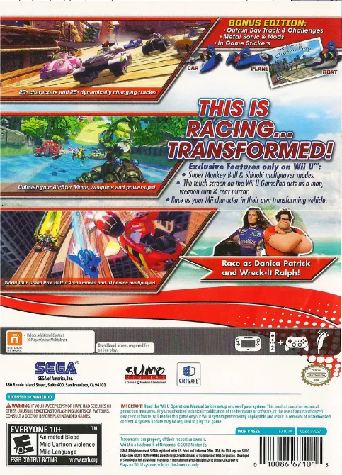 Sonic & All-Stars Racing Transformed box back