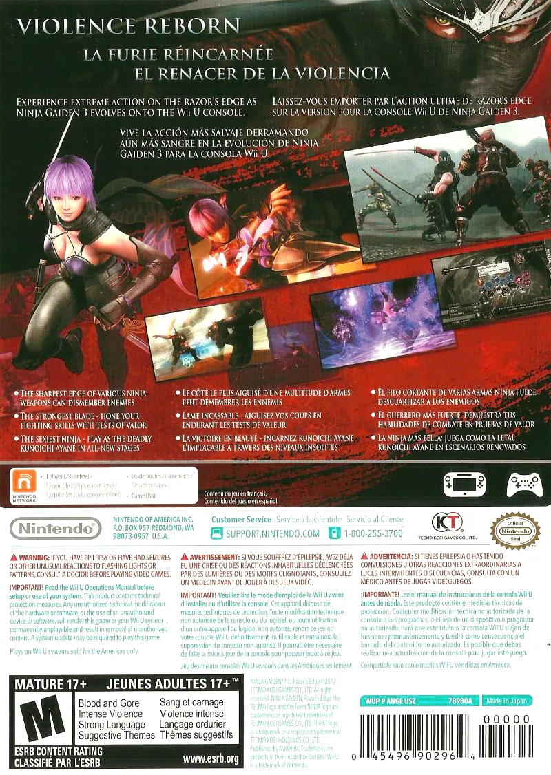 Ninja Gaiden 3: Razor's Edge box back