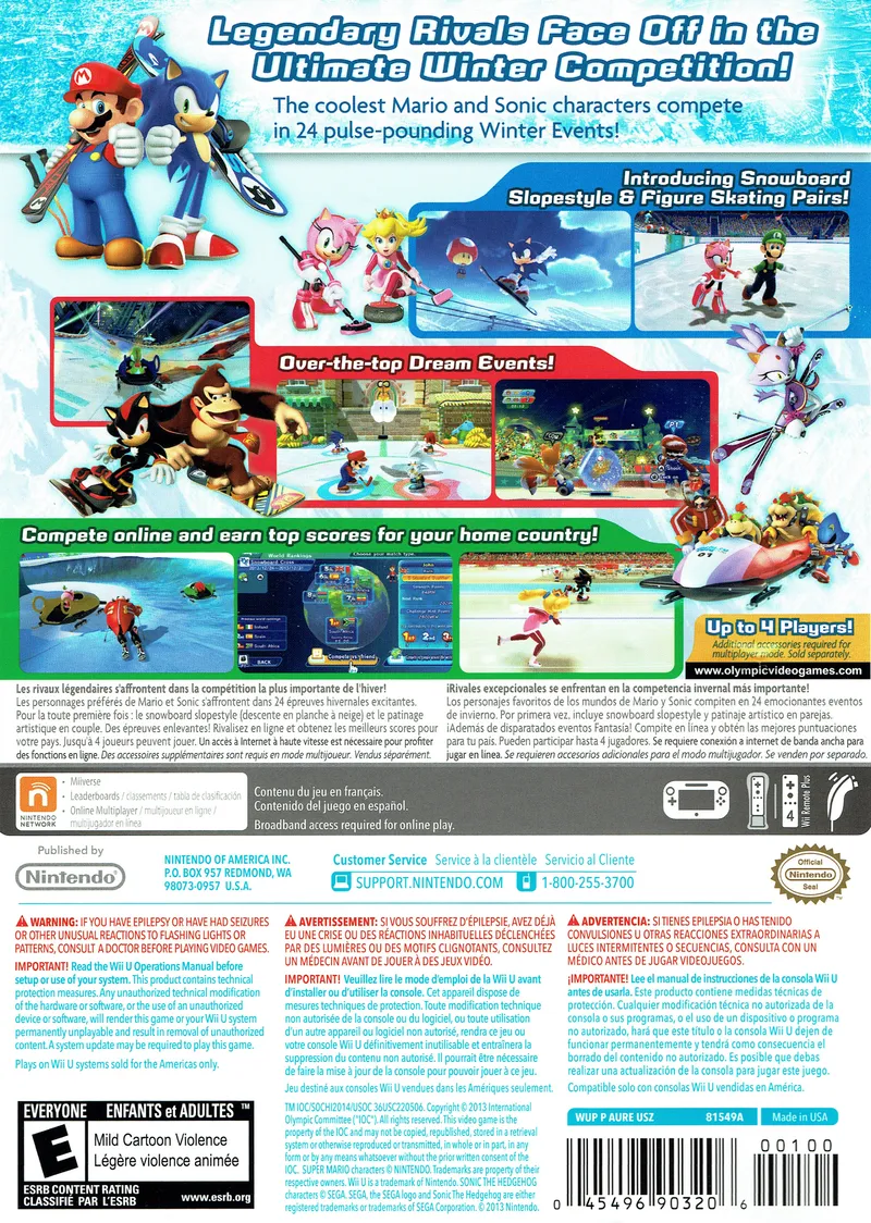 Mario & Sonic at the Sochi 2014 Olympic Winter Games box back
