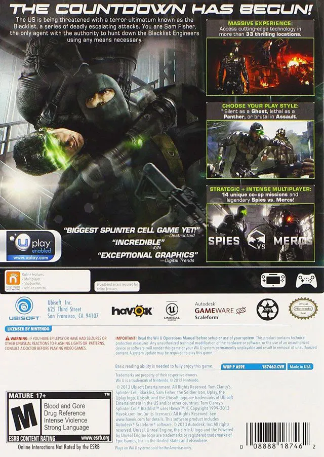 Tom Clancy's Splinter Cell: Blacklist box back