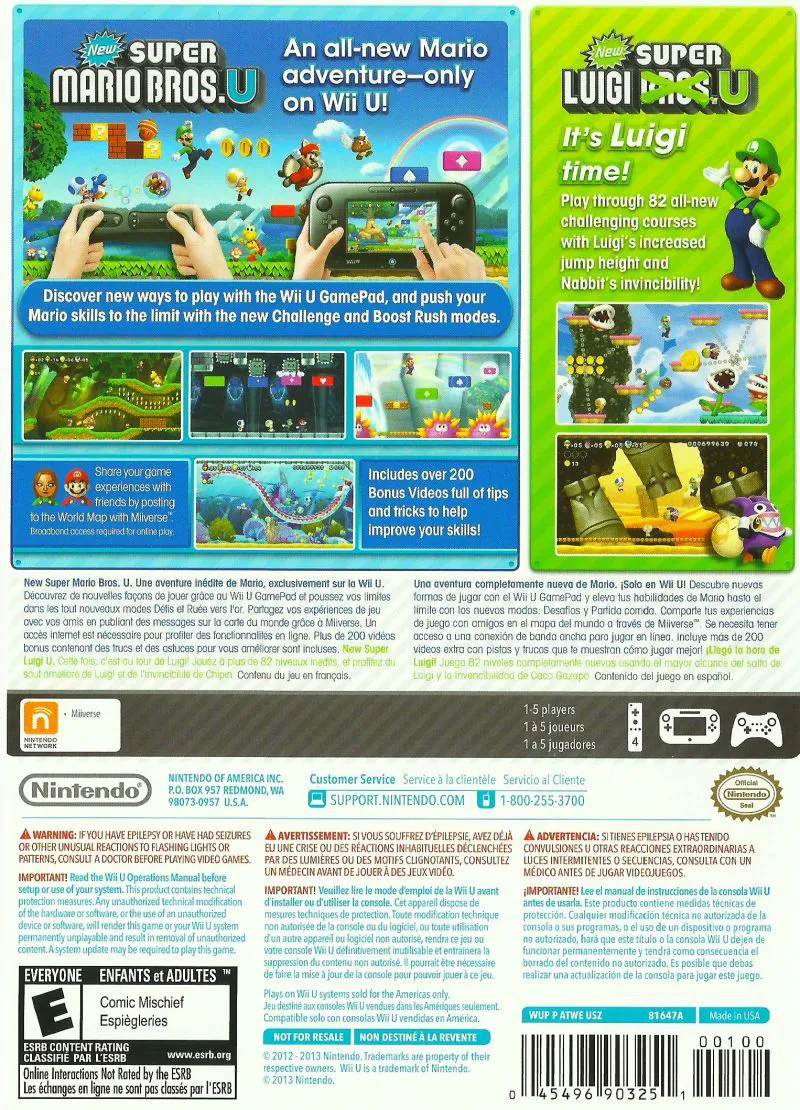 New Super Mario Bros. U + New Super Luigi U box back