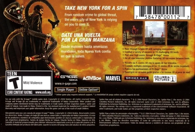 Spider-Man 2 box back
