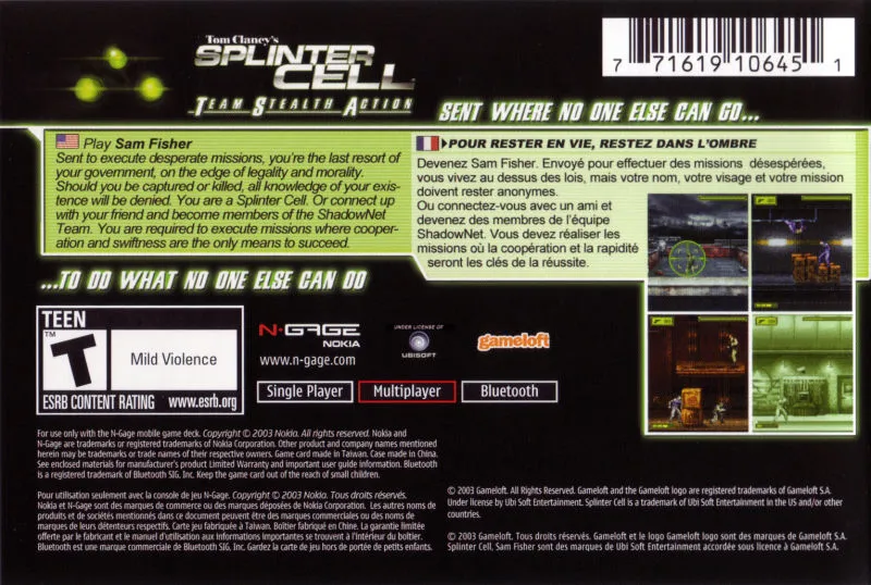 Tom Clancy's Splinter Cell: Team Stealth Action box back