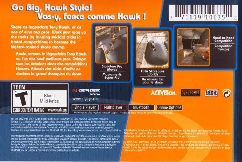 Tony Hawk's Pro Skater box back