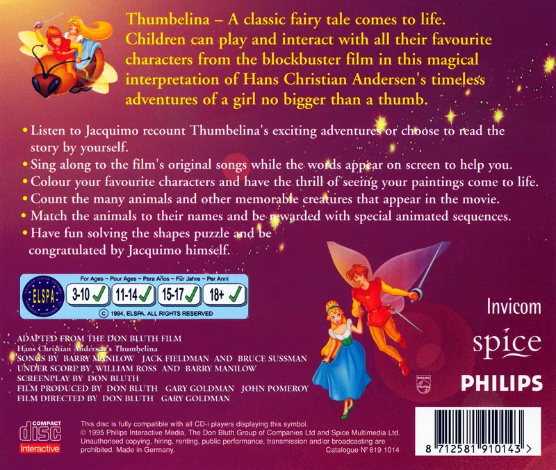 Hans Christian Andersen's Thumbelina box back