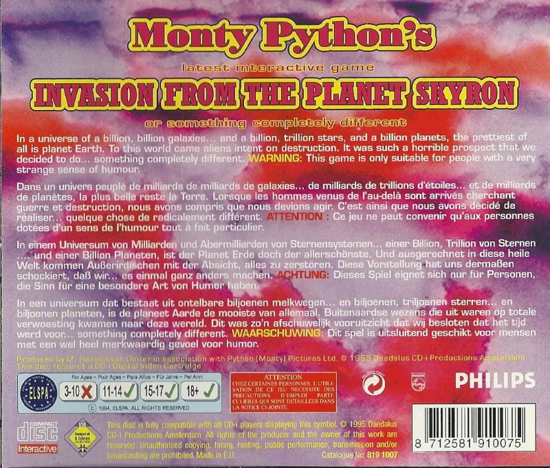 Monty Python's Invasion from the Planet Skyron box back