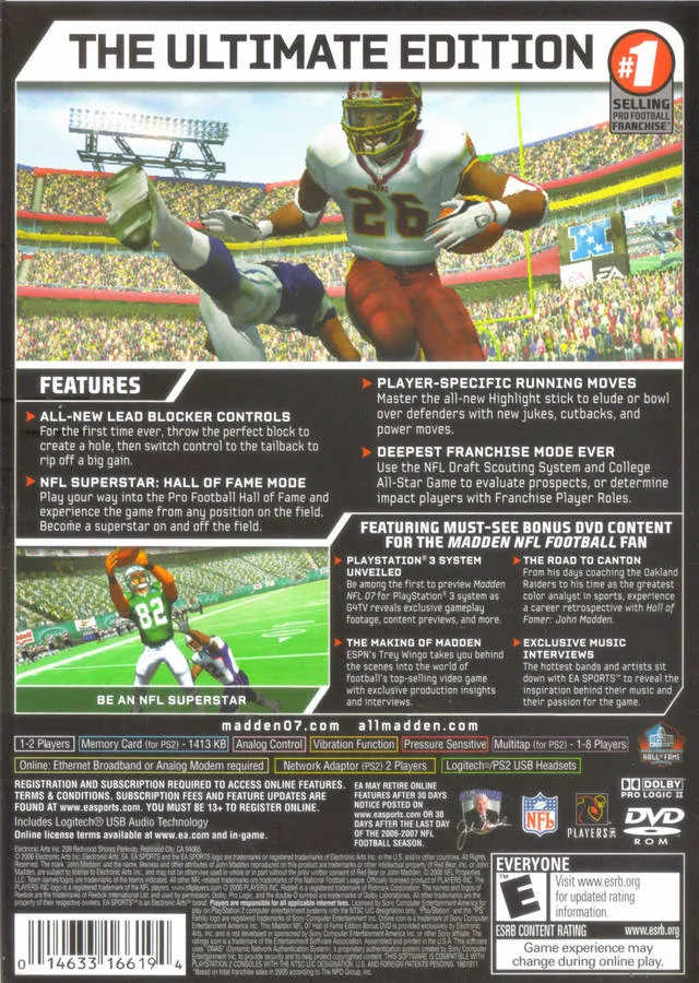 Madden NFL 07: Hall of Fame Edition box back