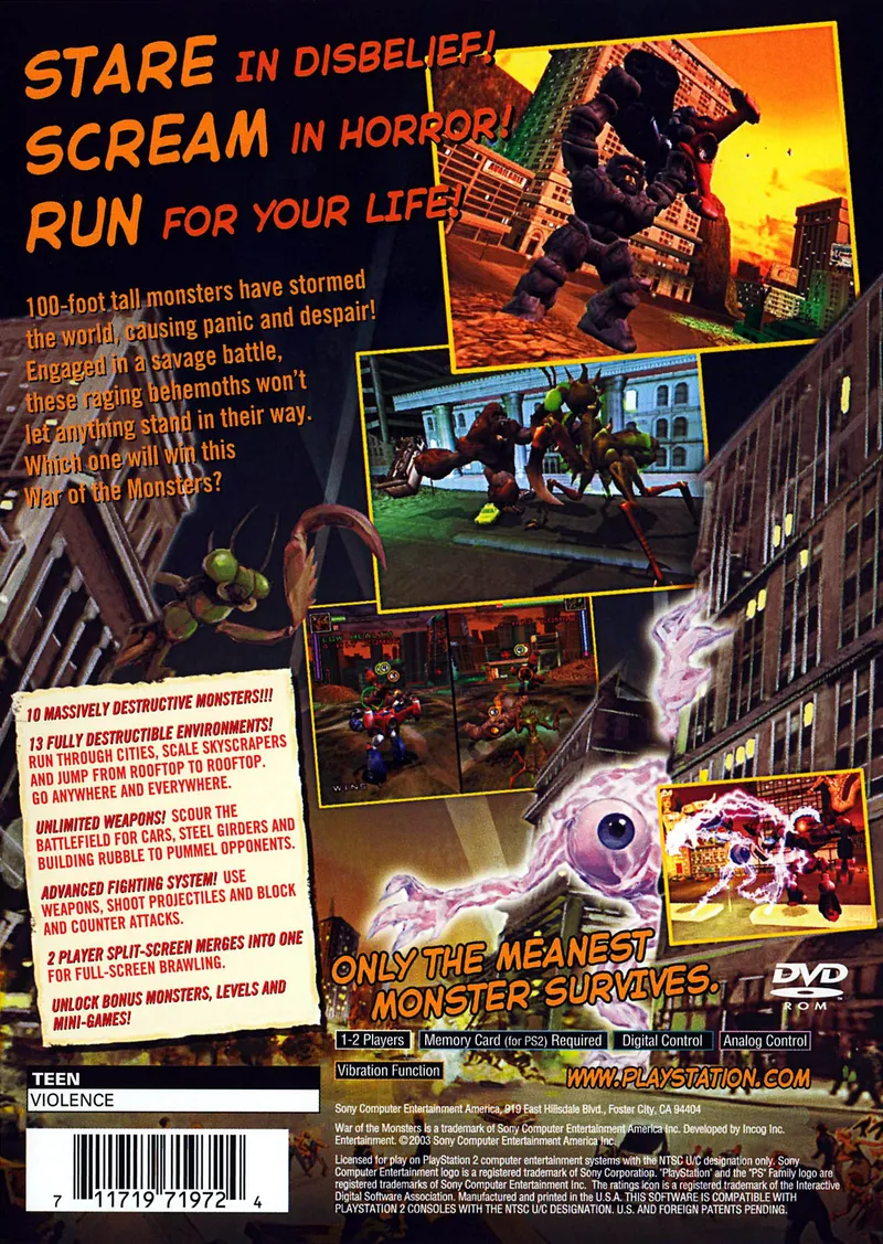 War of the Monsters box back