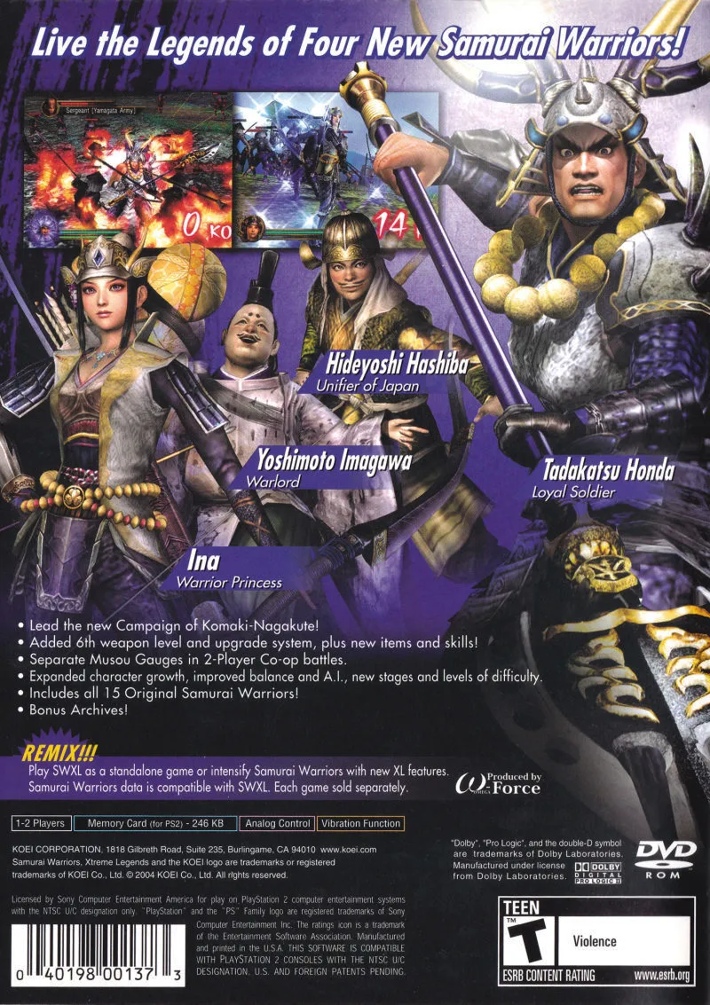 Samurai Warriors: Xtreme Legends box back