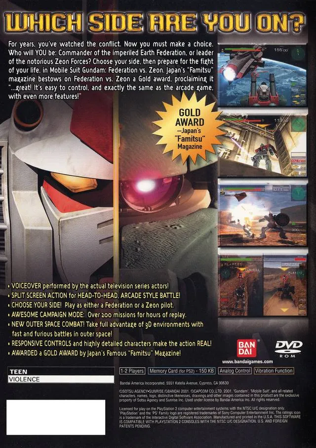 Mobile Suit Gundam: Federation vs. Zeon box back
