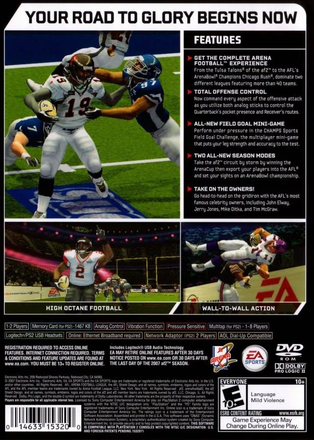 Arena Football: Road to Glory box back