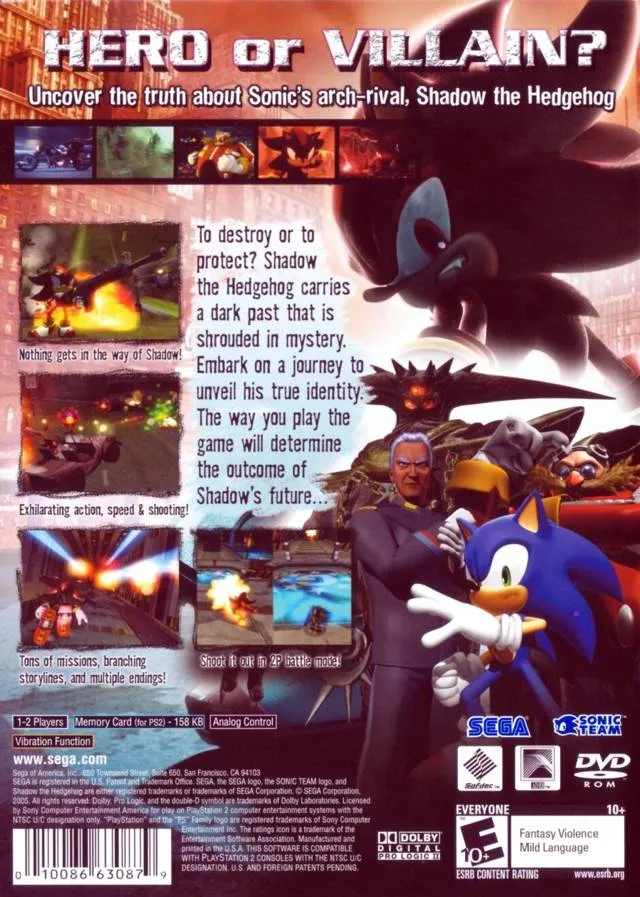 Shadow the Hedgehog box back