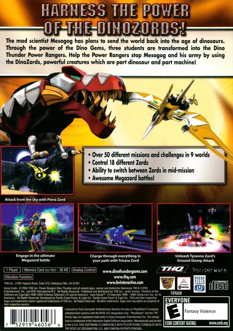 Power Rangers: Dino Thunder box back