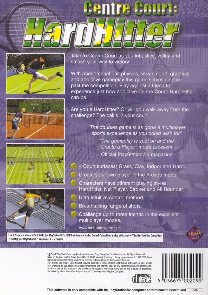Hard Hitter Tennis box back