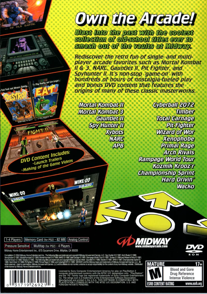 Midway Arcade Treasures 2 box back