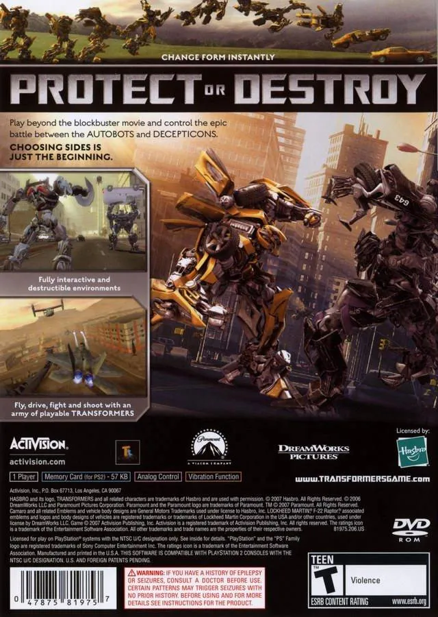 Transformers: The Game box back