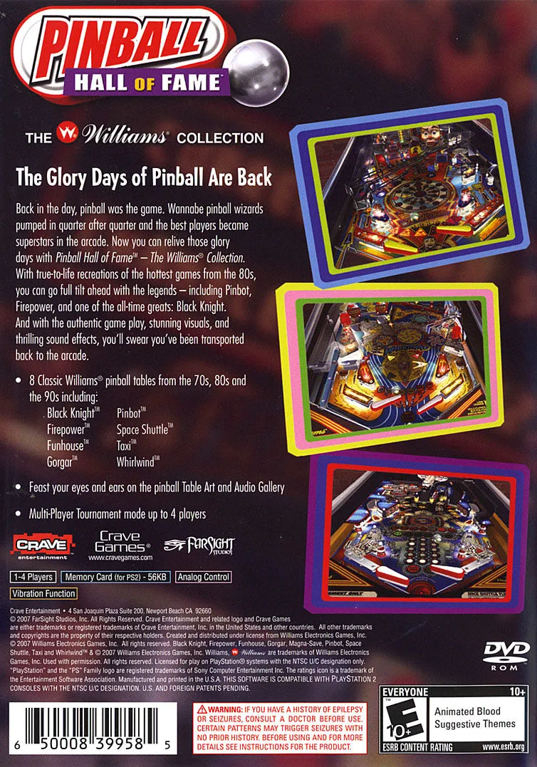 Pinball Hall of Fame: The Williams Collection box back