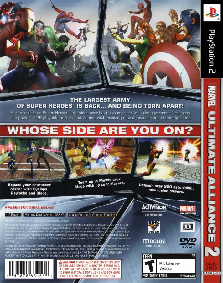 Marvel: Ultimate Alliance 2 box back