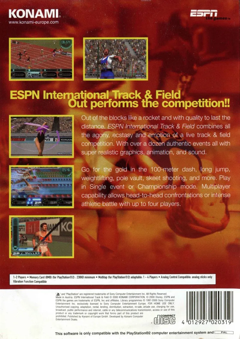 ESPN International Track & Field box back