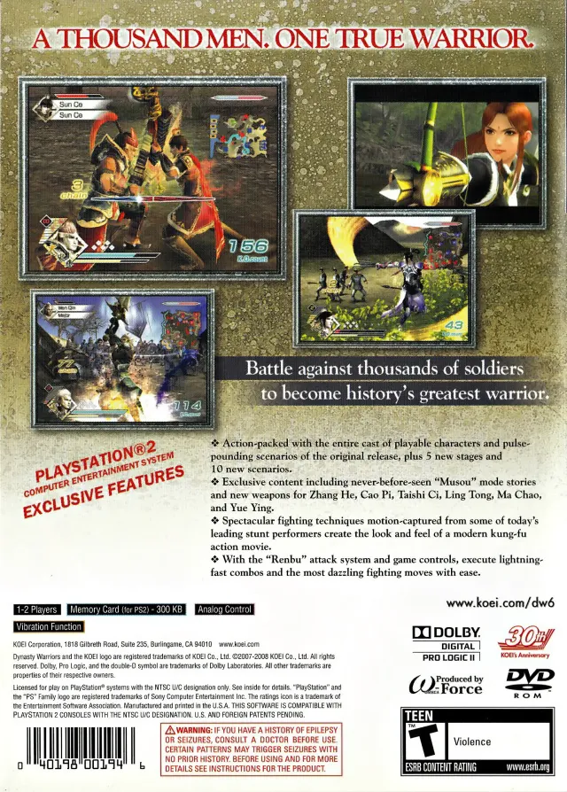Dynasty Warriors 6 box back