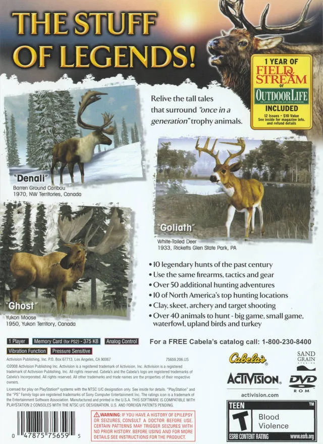 Cabela's Legendary Adventures box back