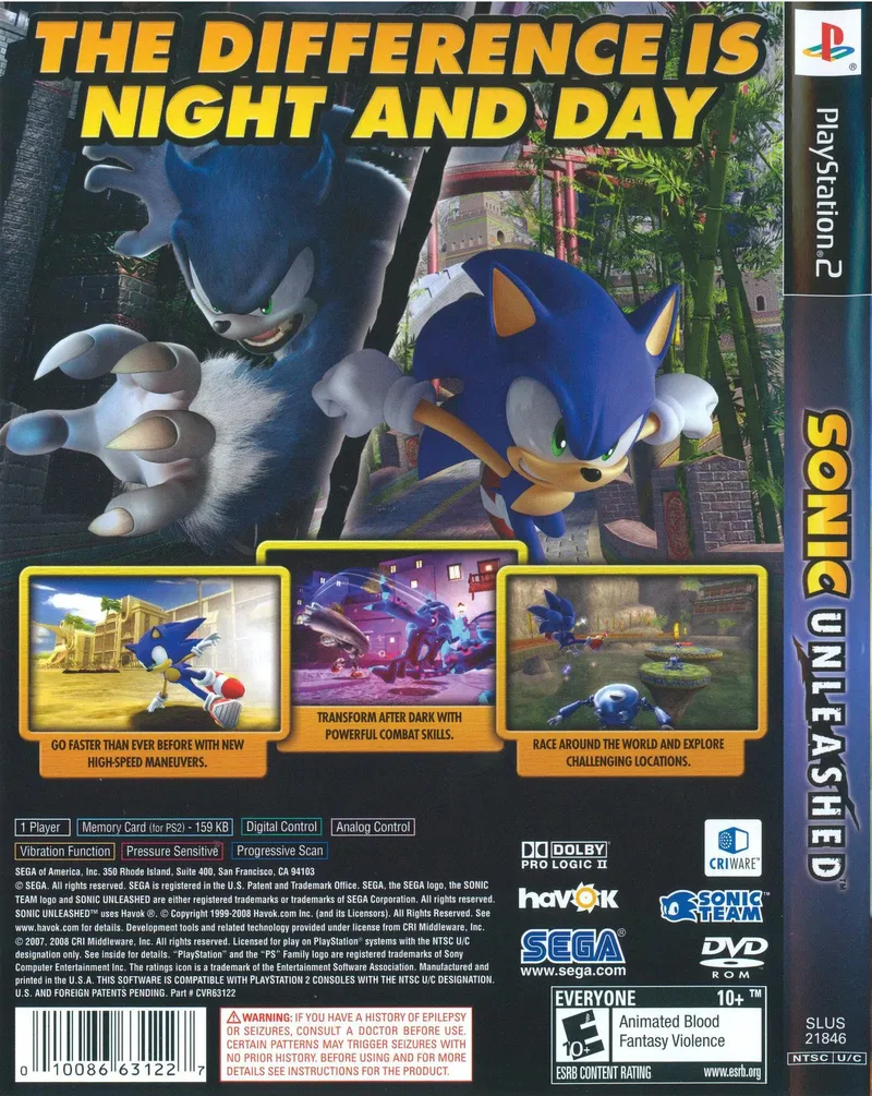 Sonic Unleashed box back