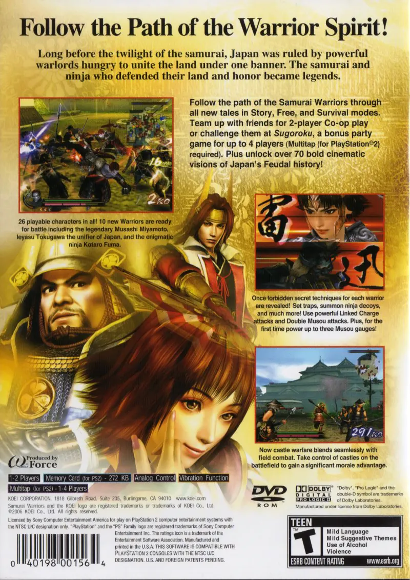 Samurai Warriors 2 box back