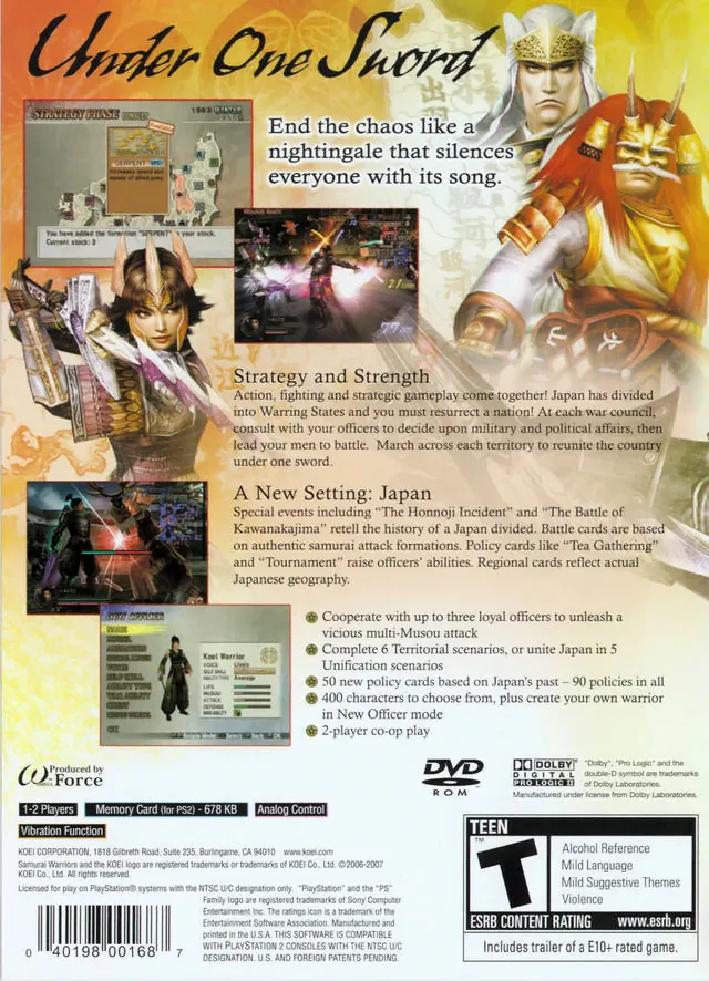 Samurai Warriors 2: Empires box back