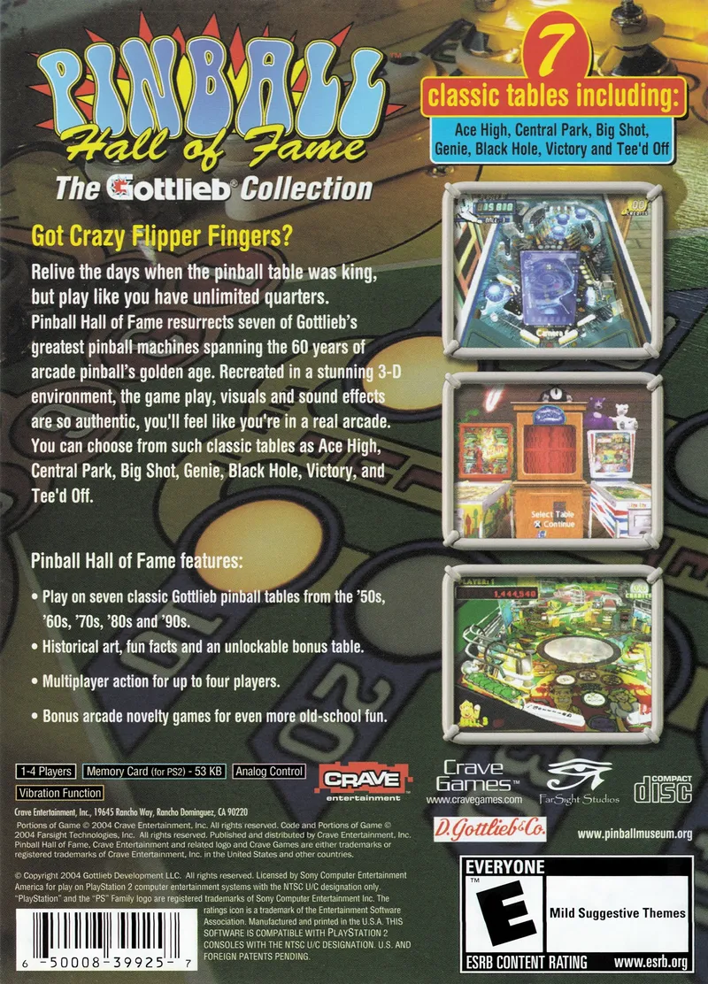 Pinball Hall of Fame: The Gottlieb Collection box back