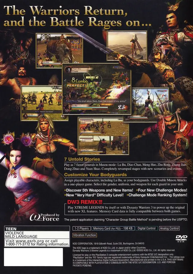 Dynasty Warriors 3: Xtreme Legends box back