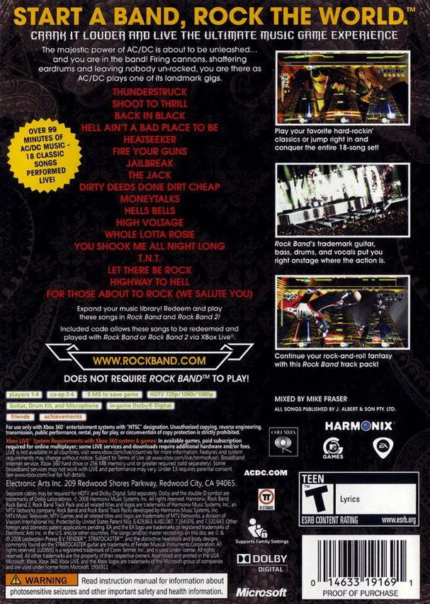 AC/DC Live: Rock Band Track Pack box back