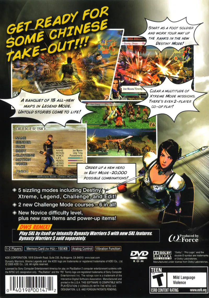 Dynasty Warriors 5: Xtreme Legends box back