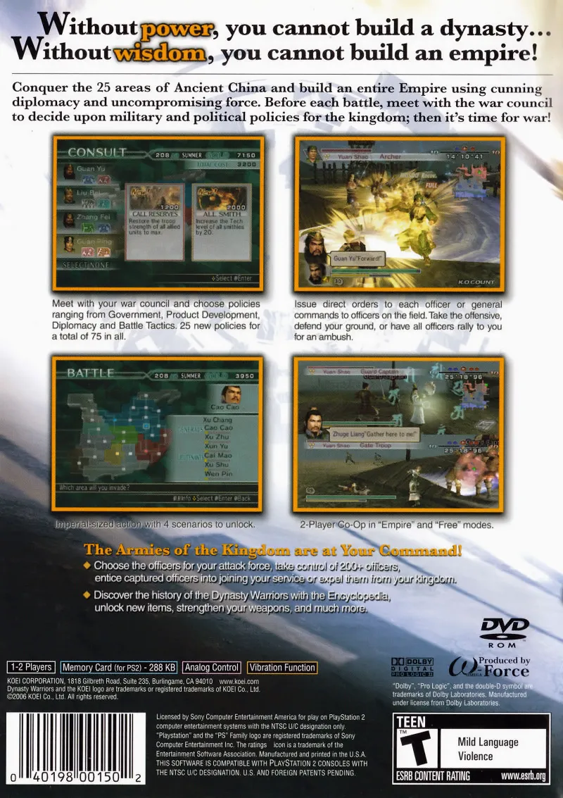 Dynasty Warriors 5: Empires box back