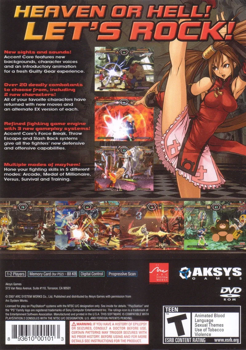 Guilty Gear XX Accent Core box back