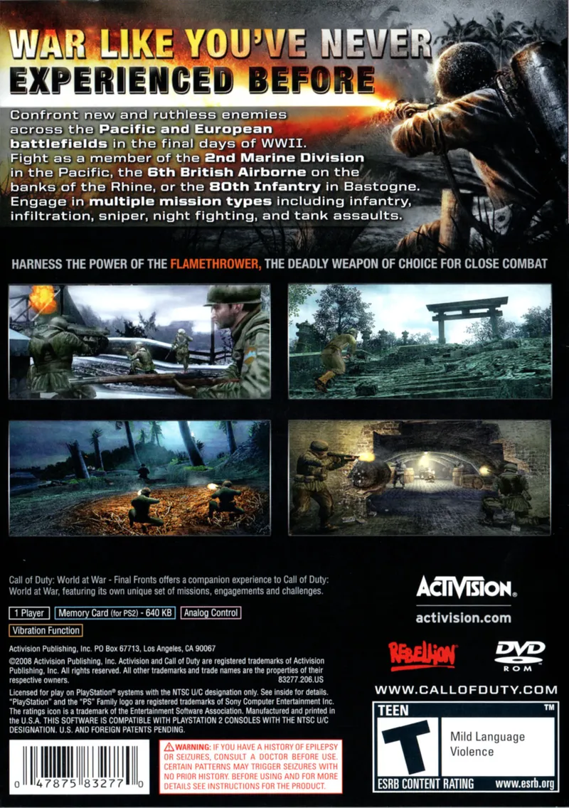 Call of Duty: World at War: Final Fronts box back