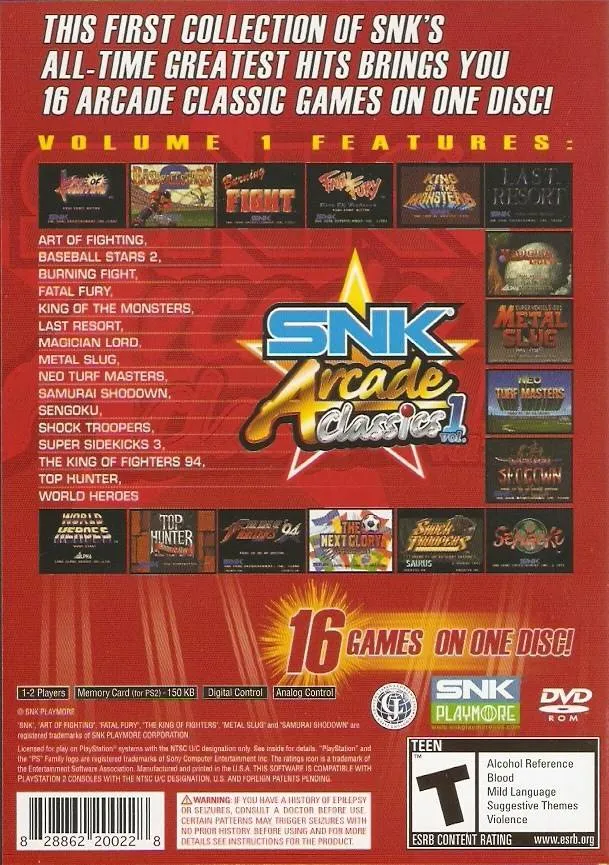 SNK Arcade Classics Vol. 1 box back