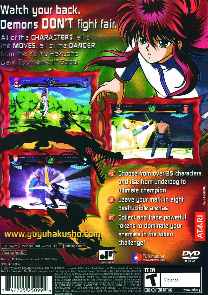 Yu Yu Hakusho: Dark Tournament box back