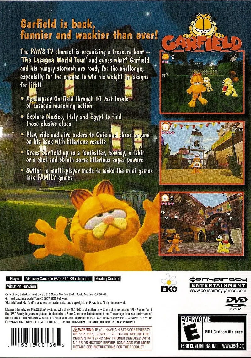 Garfield: Lasagna World Tour box back