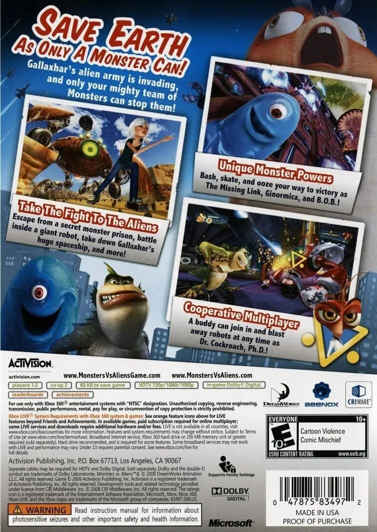 Monsters vs. Aliens box back